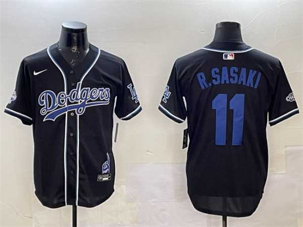 Men%27s Los Angeles Dodgers #11 Roki Sasaki Black 2024 World Series Champions Limited Stitched Jersey->los angeles dodgers->MLB Jersey